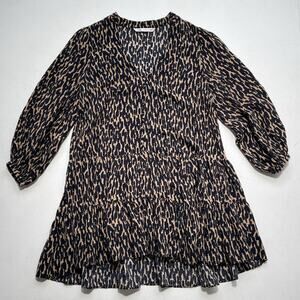 Zara Abstract Claris Leopard Print Puff Sleeve Ruffle Tent Dress / Sz S / Midi